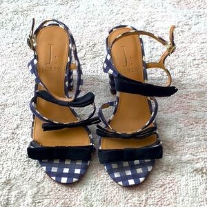 Blue & White Gingham J Crew high heel sandals 5.5